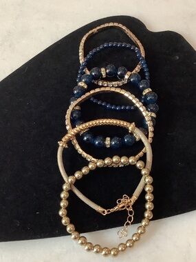 Women’s Blue and Gold Stackable Beaded Bracelets/Bangles, Brand New